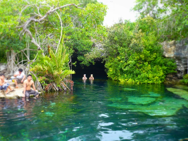 The fresh underground waters in a cenote in Cancun.