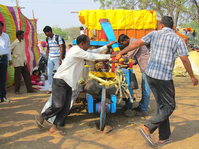 A sugarcane juice machine in India.
